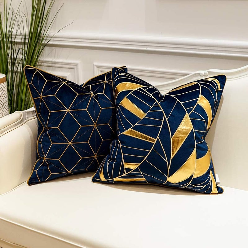 Avigers 20 x 20 Inches Navy Blue Gold Plaid Cushion Case Luxury European Throw Pillow Cover Decorative Pillow for Couch Living Room Bedroom Car - Image 4